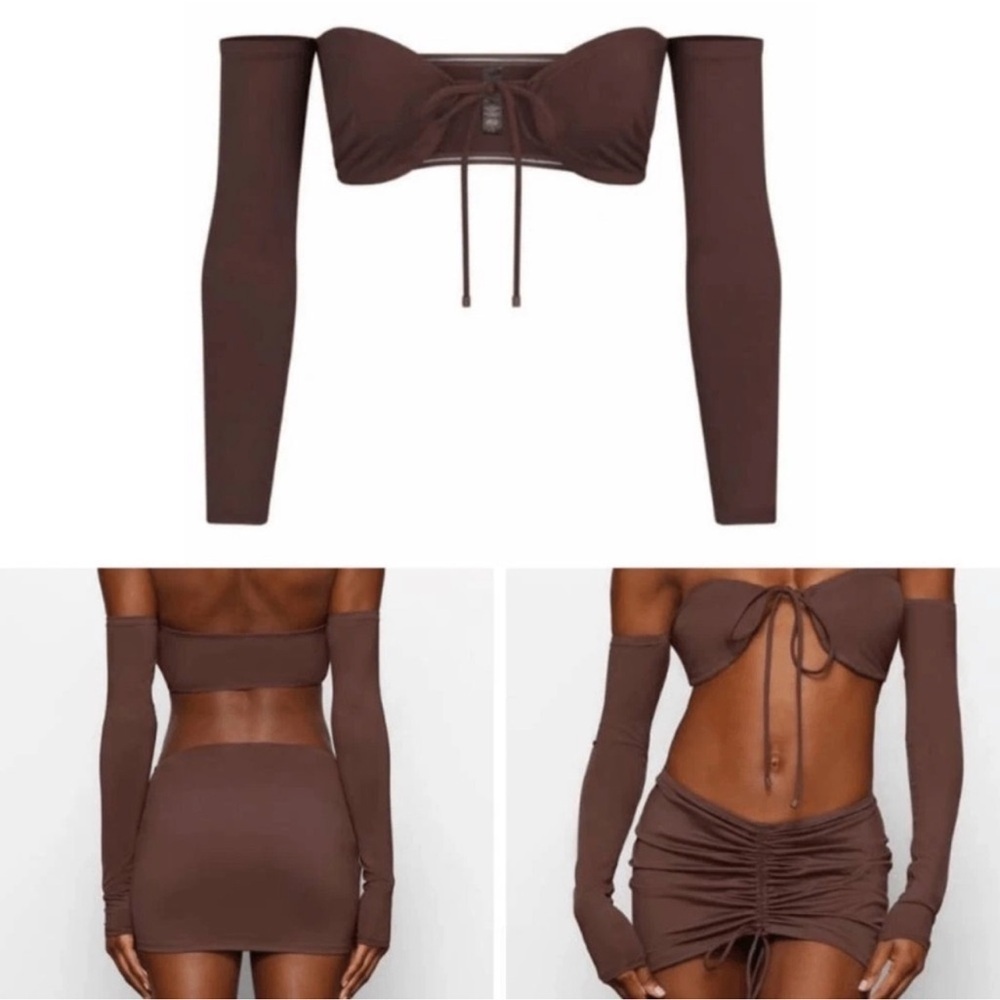 SKIMS Signature Swim Long Sleeve Bikini Top in Cocoa Brown Size 4X - Picture 3 of 11